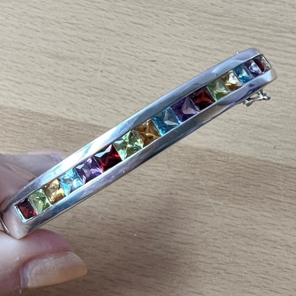 VINTAGE 925 BANGLE BRACELET AMETHYST GARNET CITRINE TOPAZ PERIDOT MULTI GEMSTONE